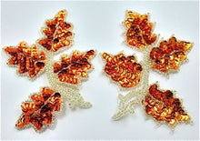 Load image into Gallery viewer, Leaf Pair with Orange Sequin and Silver Beads 5&quot; x 4&quot;