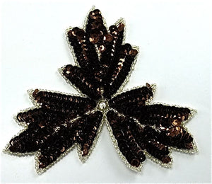 Leaf with Bronze and Silver Sequins and Beads Rhinestone 4" x 4"