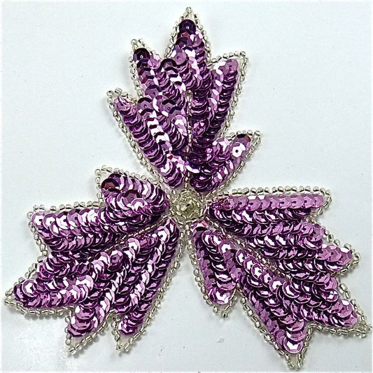 Leaf with Orchid Sequins and Beads 4" x 4"