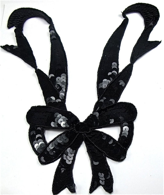 Bow with Black Sequins and Beads 11" x 9"