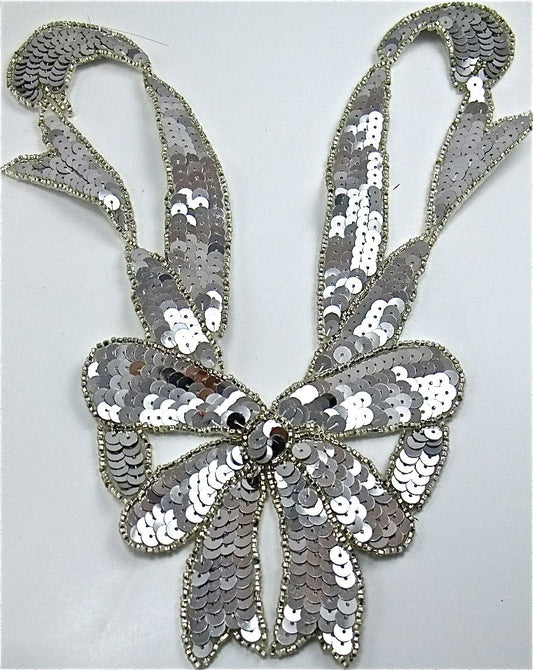 Bow with Silver Sequins and Beads 10.25" x 9.5" - Neckpiece