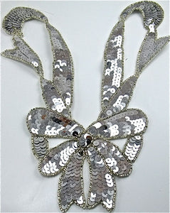 Bow Large with Silver Sequins and Beads 11" x 9"