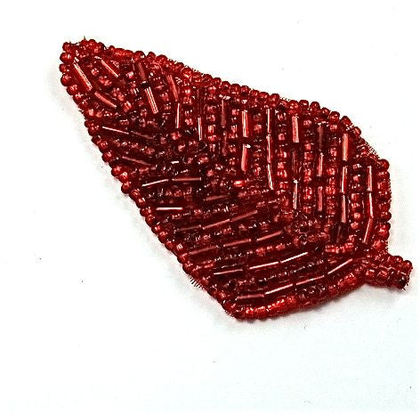 Leaf with Red Beads 1" x 2.5"