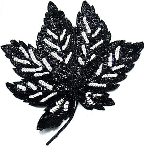 Leaf with Black Sequins and Beads 10" x 11.5"