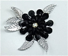 Load image into Gallery viewer, Flower with Black Petals and Silver Leaves 3.5&quot; x 3.5&quot;