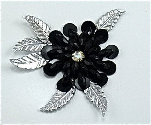 Flower with Black Petals and Silver Leaves 3.5" x 3.5"