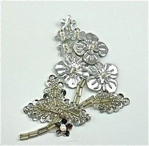 Flower with Silver Beads and Pearls 2" x 3.5"