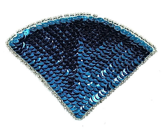 Fan with Turquoise Sequins and Silver Trim 3.5" x 5"