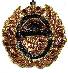 Crest Motif with Bronze and Black and Gold with Crown on top 3.5" x 3"