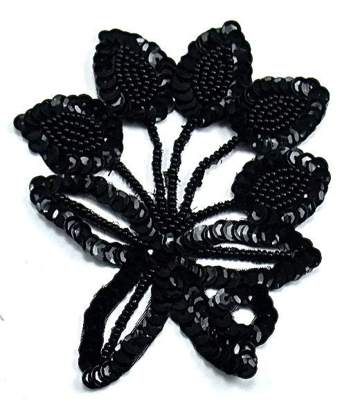 Flower with Black Sequins and Beads 3" x 3.5"