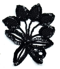 Load image into Gallery viewer, Flower with Black Sequins and Beads 3&quot; x 3.5&quot;