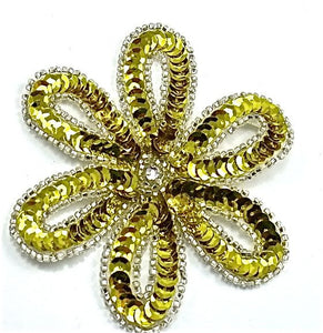 Flower with Yellow Sequins and Silver Beads 3.5" x 3.5"