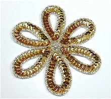 Load image into Gallery viewer, Flower with Gold Sequins and Silver Beads 3.5&quot; x 3.5&quot;