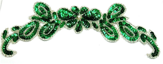 Flower Spray with Median Green and Silver Sequins and Beads 9.5" x 3"