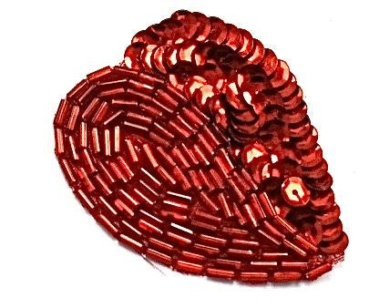 Design Motif Red Sequin and Beaded Leaf 1.5