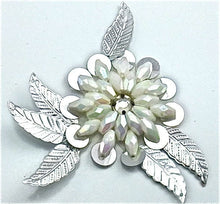 Load image into Gallery viewer, Flower with Iridescent Beads and Silver Leaf 3&quot; x 3&quot;