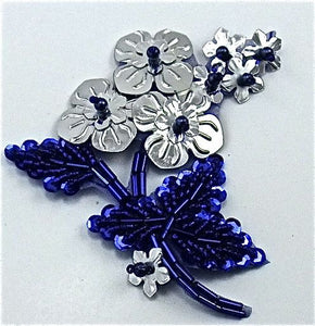 Flower with Silver and Blue Beads 2" x 3.5"