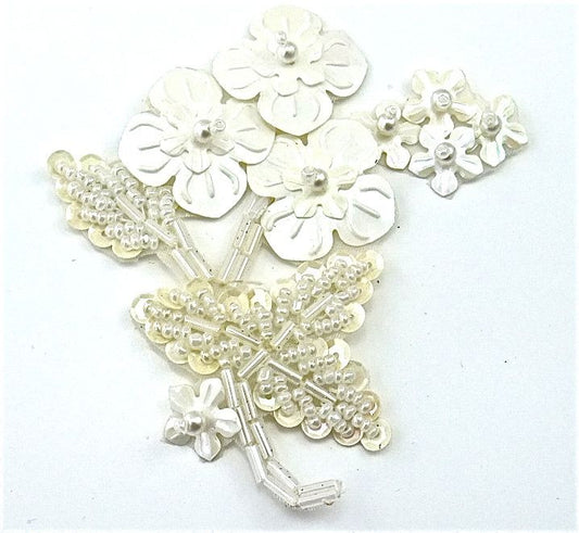 Flower with Iridescent Beads and Pearls 2" x 3.5"