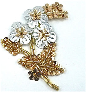 Flower Gold and Silver Sequins and Beads 2" x 3.5"
