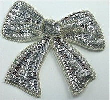 Load image into Gallery viewer, Bow Silver Sequins with Silver Trim 5.5&quot; x 5&quot;