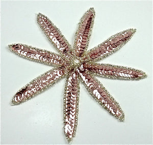 Flower with Pink Sequins and Silver Beads with Pearl Center 6" x 6"