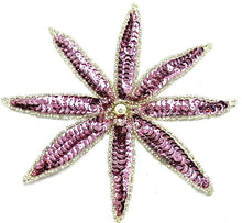 Load image into Gallery viewer, Flower with Orchid Sequins Silver Beads Pearl Center 6&quot; x 6&quot;