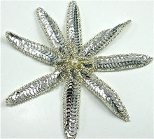 Load image into Gallery viewer, Flower with Silver Sequins and Beads with Pearl Center 6&quot; x 6&quot;