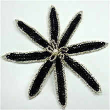 Load image into Gallery viewer, Flower with Black Sequins and Silver Beads with Pearl Center 6&quot; x 6&quot;