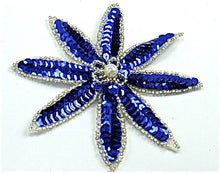 Load image into Gallery viewer, Flower With Royal Blue Sequins and Silver Beads 4&quot; x 4&quot;