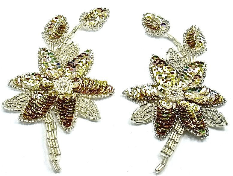 Flower Pair with Gold Sequins and Beads 5.5