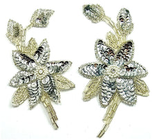 Load image into Gallery viewer, Flower Pair with Silver Sequins and Beads 2.5&quot; x 5.5&quot;