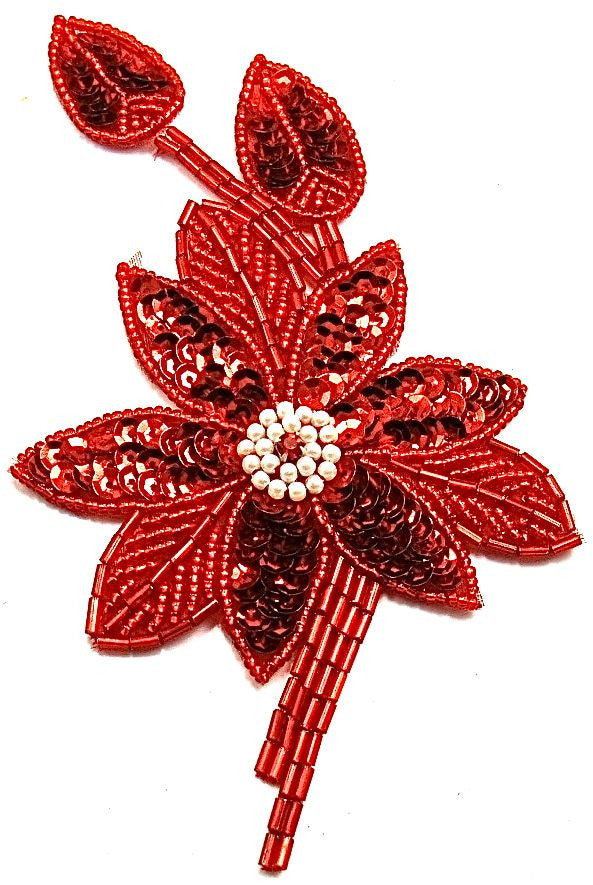 Flower with Red Sequins and Beads and Rhinestone in the middle 2.5