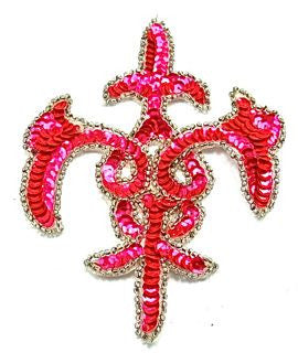 Designer Motif with Hot Pink Sequins and Beads 4" x 5.5"