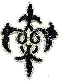 Handmade Designer Appliqué with Black Sequins and Silver Beads 4" x 5.5"