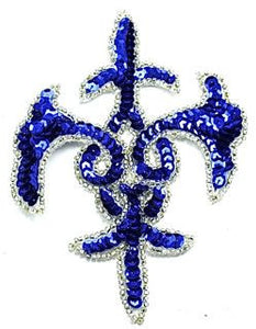Design Motif Royal Blue Sequins with Silver Beads 4" x 5.5"
