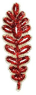 Leaf with Red Sequins and Silver Beads 7.5" x 2.5"