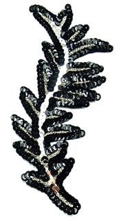 Leaf with Silver and Black Sequins and Beads 7" x 3"