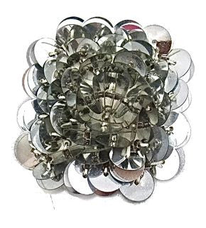 Designer Motif with High Rise Silver Sequins Square Shaped 1.5" x 1.5"