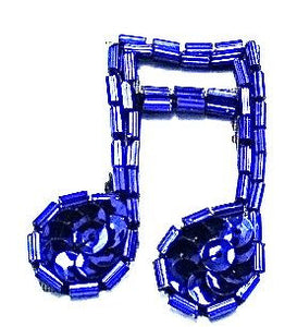 Double Note with Royal Blue Sequins and Beads 1.5" x 1.5"