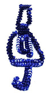 Treble Clef with Royal Blue Sequins 5.5" x 2.5"