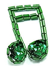 Load image into Gallery viewer, Double Note with Emerald Sequins and Beads 1.5&quot; x 1.5&quot;