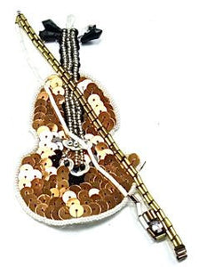 Cello with Bronze Sequins and White Beads 5.5" x 3"