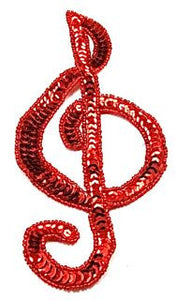 Treble Clef with Red Sequins and Beads 7.5" x 3.5"