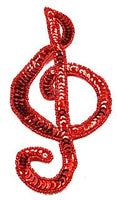 Treble Clef with Red Sequins and Beads 7.5