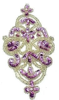 Designer Motif with Orchid Sequins and Silver Beads 8" x 4"