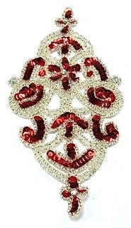 Designer Motif with Red Sequins and Silver Beads 8" x 4"