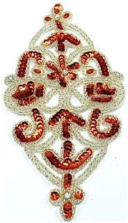 Design Motif Orange Floral with Silver Beads 8"x4"