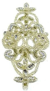 Designer Motif with Silver Beads Sequins and Rhinestones 8" x 4"