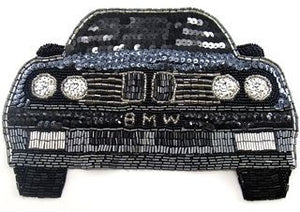 Auto patch with Black, Charcoal and Silver Sequins and Beads 6" x 8.75"