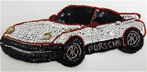 Porsche with Silver and Black Sequins with Gold Headlights 10" x 4"